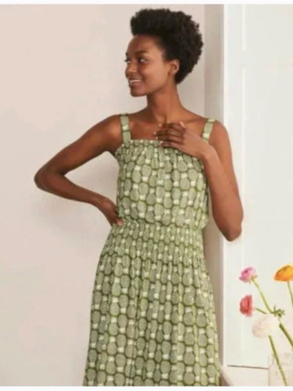 Boden Olive Green Pineapple Printed Maxi Dress Size 12